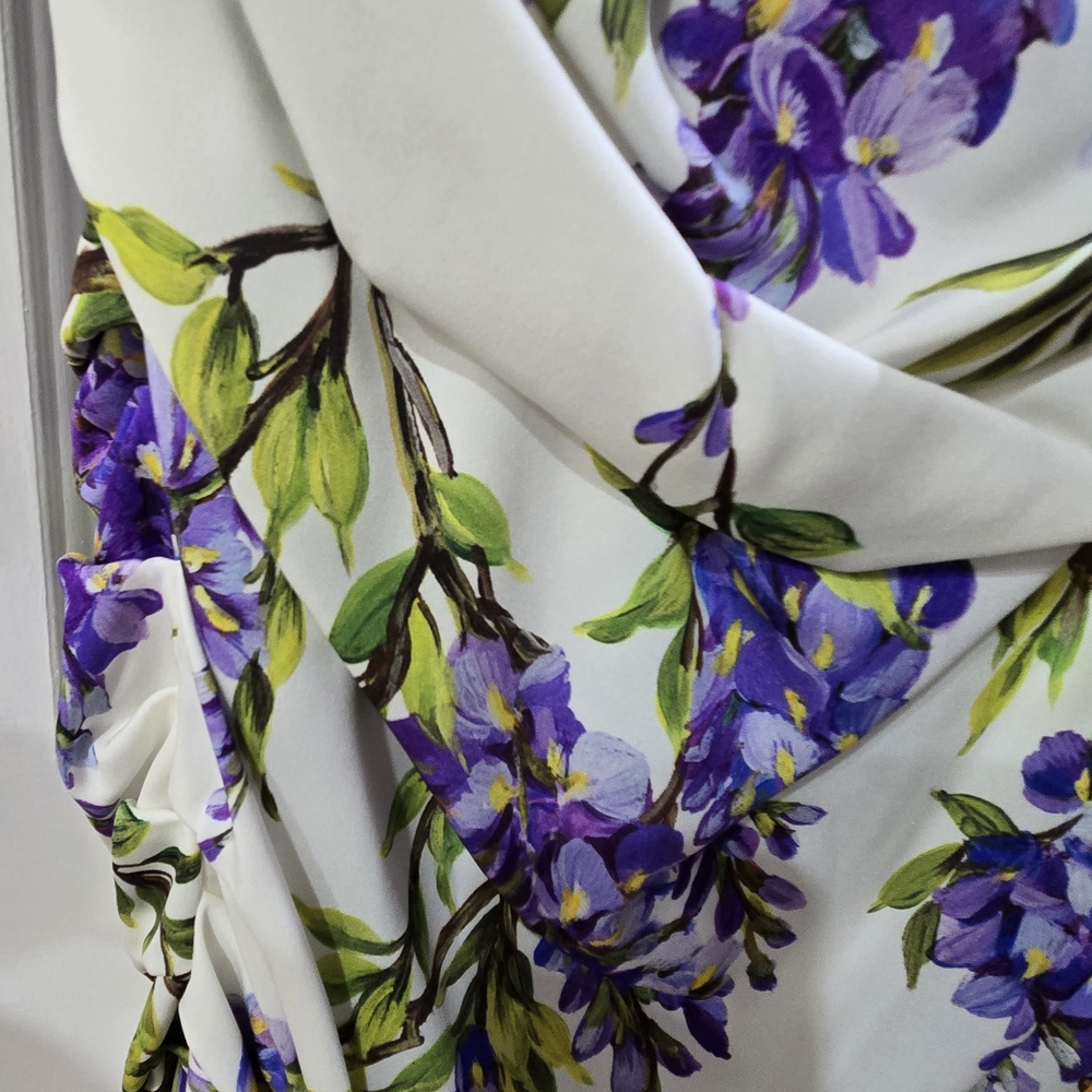 NWT - Dolce & Gabbana Wisteria Ruched Dress in White & Lavender - SIZE 48 - Picture 9 of 15
